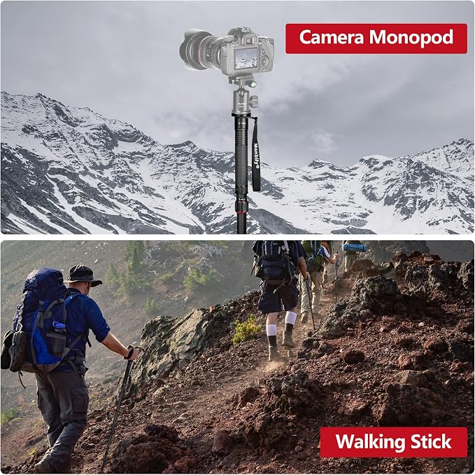 Manbily Carbon Fiber Camera Monopod, Portable Compact Lightweight Travel Monopod