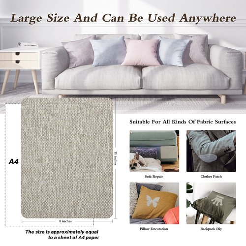 KING MOUNTAIN Coarse Linen Repair Patches, Self-Adhesive Linen Fabric Patches, 8X11 inch Extra Size, Multi Color, Can be Used for Linen Sofa Repair (8" x 11",Cream-Gray 1.0)
