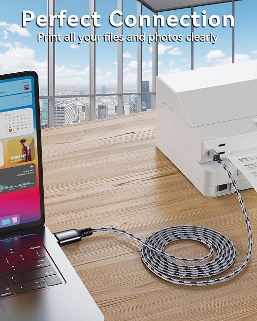 SNANSHI USB Printer Cable 30ft, Nylon Braided High Speed USB 2.0 Type A Male to