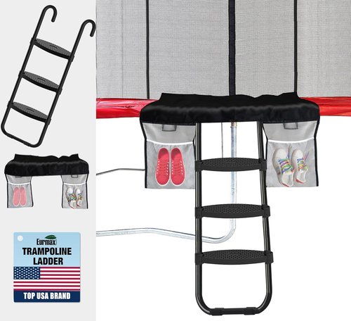 Eurmax USA Trampoline Ladder - Heavy-Duty 240 lbs Capacity with 3 Skid-Proof Steps & Shoe Storage