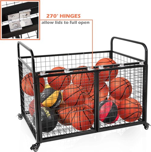 Heodmaem Ball Cart Storage - Extra Large Heavy Duty Basketball Cage Bin for Garage & Gym