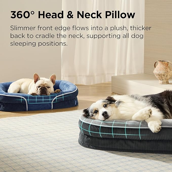 Bedsure XL Orthopedic Dog Beds Large Sized Dog - 360° Oval Bolster Large Dogs Bed for Senior Dogs with Waterproof Washable Cover, Extra Large Pet Sofa Couch with Ultra-Soft Fleece, Navy Blue, 42"
