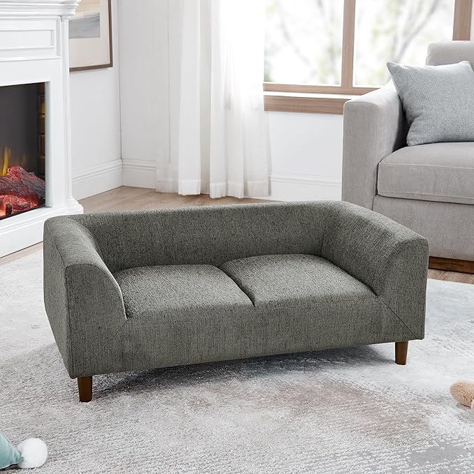 39x25 Inch Large Dog Sofa, Modern Jumbo Pet Couch Made Made by Linen with Armrest and Backrest - Indoor Elevated Dogs Chaise Bed for Doggy up to Medium and Large (Grey)