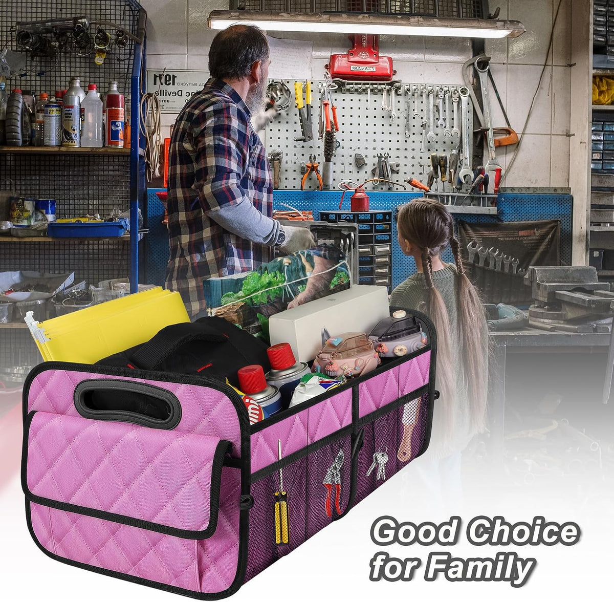 Deosk Car Trunk Organizer for SUV, Car Organizers and Storage with Reinforced Handles, Car Accessories for Women/Men 50L Waterproof Polyester Trunk Organizer(Medium,Pink)