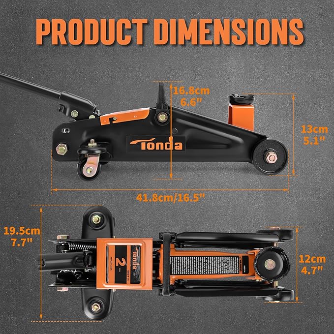 Tonda Floor Jack, Hydraulic Portable Car Jack, 2 Ton (3,800 lb) Capacity, Black