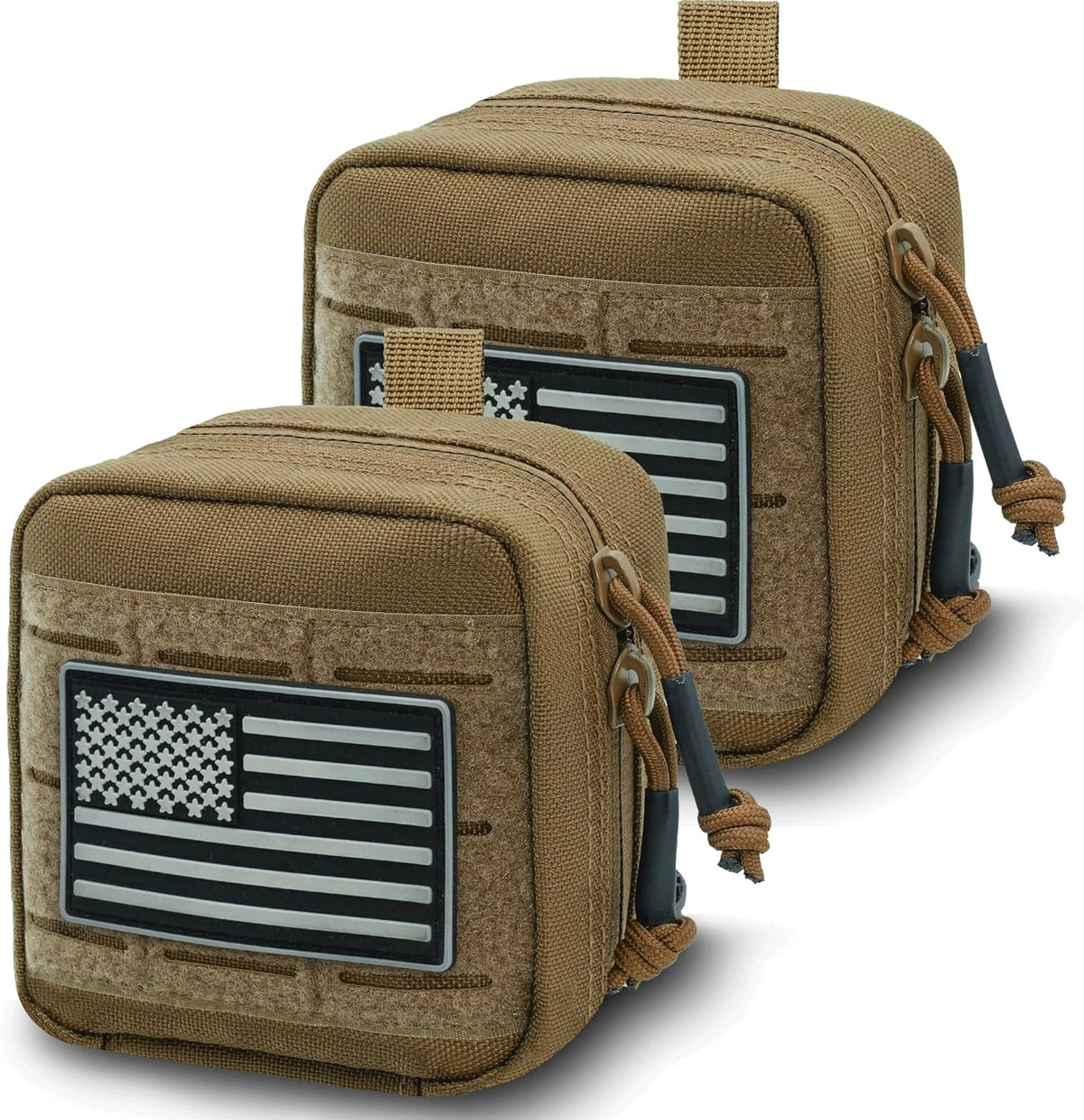 Upgrade Tactical Molle Admin Pouch - Laser Cut Design with Flag | 4x4 Inches, Interior Divider & Vinyl Pocket