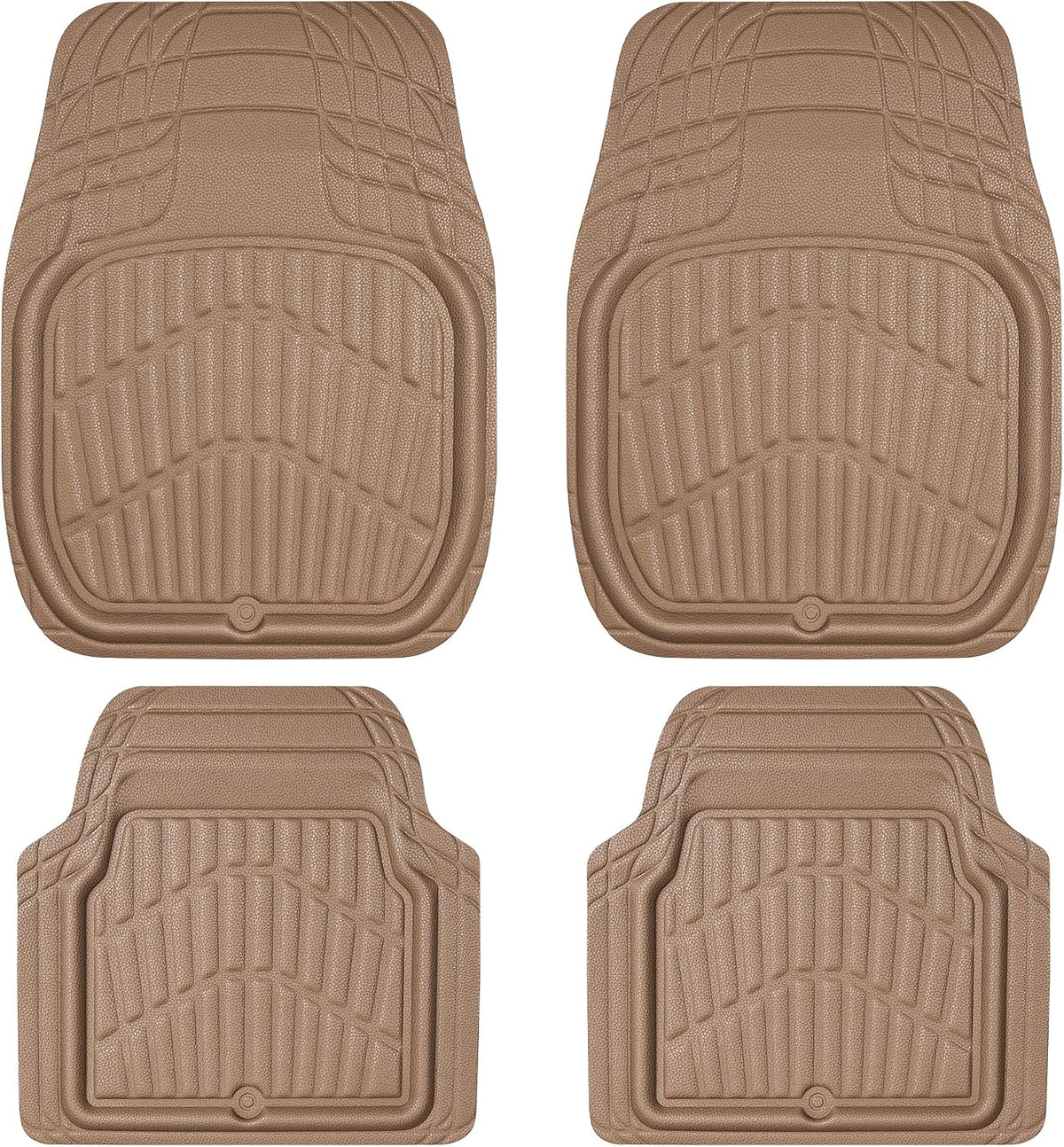 CASS Pass 4 Piece Leather Car Floor Mats -3D Waterproof All Weather, Universal Trim to Fit & Anti-Slip Burr Bottom Safety & Light Easy Clean Install for SUV Truck Auto Sedan Van (Beige)