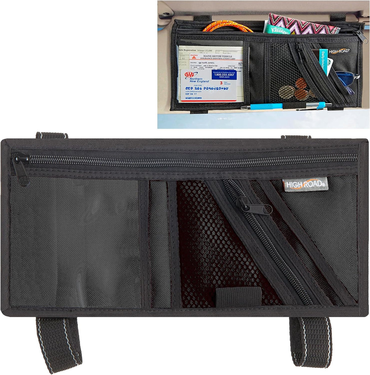 High Road Car Visor Organizer and Sun Visor Document Holder with Pockets