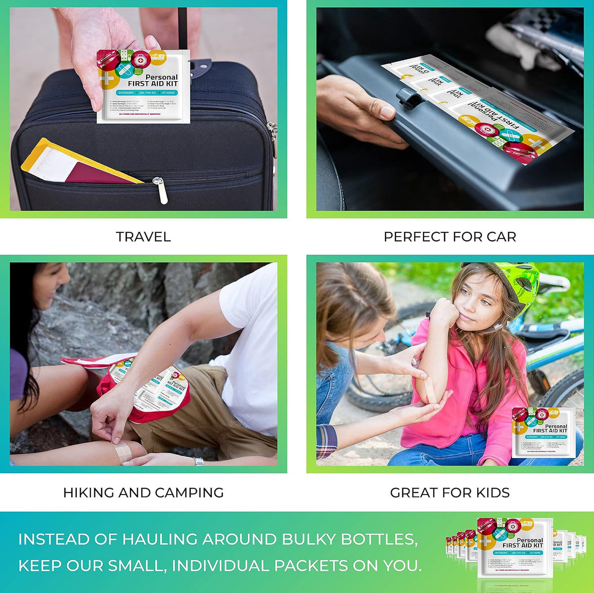 Bulk Mini First Aid Kits - Individual Grab-and-Go Pouches in Assorted Colors - Travel Size First Aid Supplies for Businesses, Schools, Clinics, Relief Efforts & Employee Wellness (100, 1, Count)