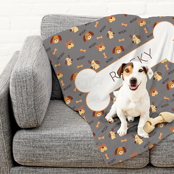 Prints Next Day – Custom 60" x 80" Plush Pet Lightweight Blanket with Name - Gift for Dog or Cat Owners - Personalized Couch Throw - Puppy Patterned - Printed in America