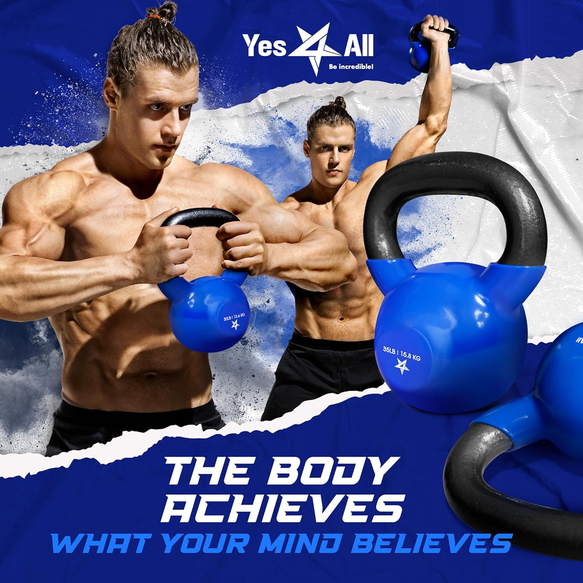 Yes4All Kettlebell - Vinyl Coated Cast Iron Strength Training for Home Gym | 5-100 LB Options