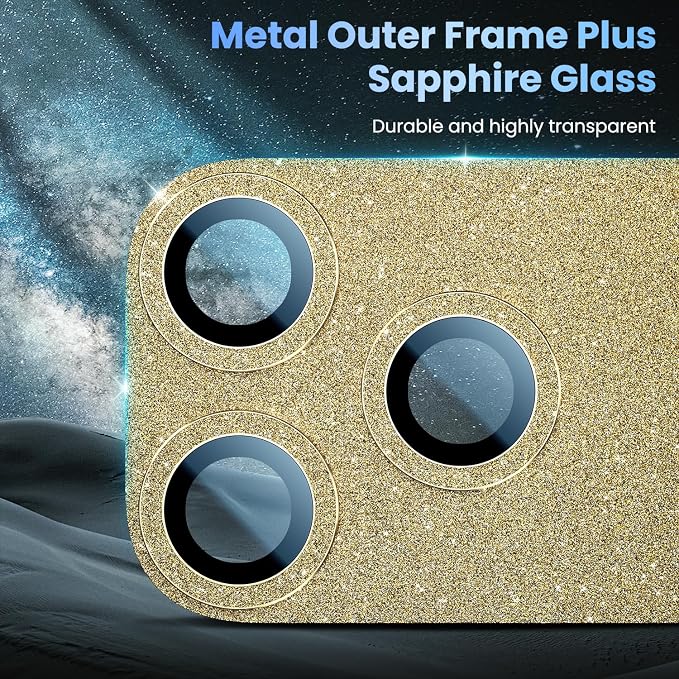 Uyiton for iPhone 17-Pro-Max Camera-Lens Protector: Bling Metal Tempered Glass