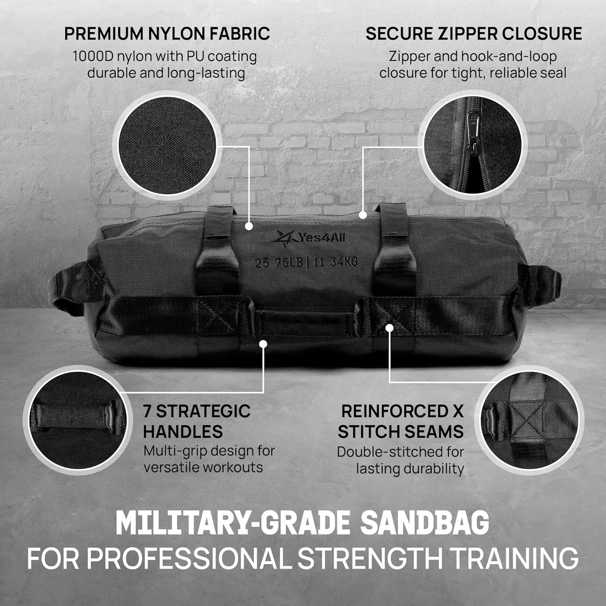 Yes4All Sandbags - Adjustable Weight Training Sand Bags with Handles | Multiple Sizes 5-200lbs