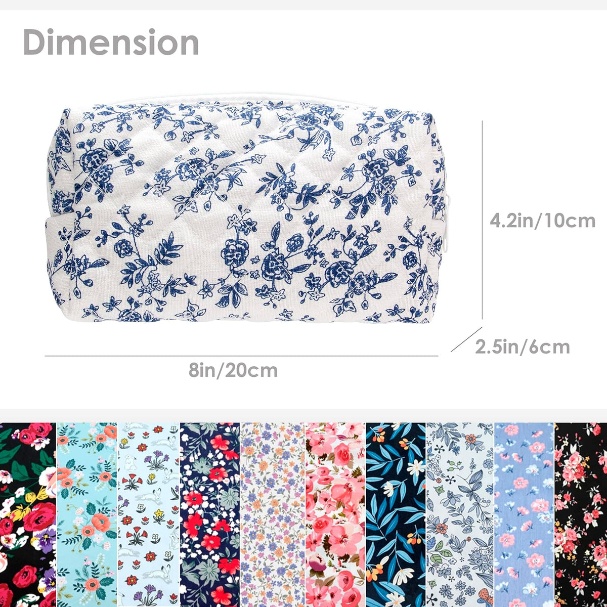 PAZIMIIK Small Quilted Makeup Bag,Zipper Cosmetic Pouch,Jouy Blue,6 Pack