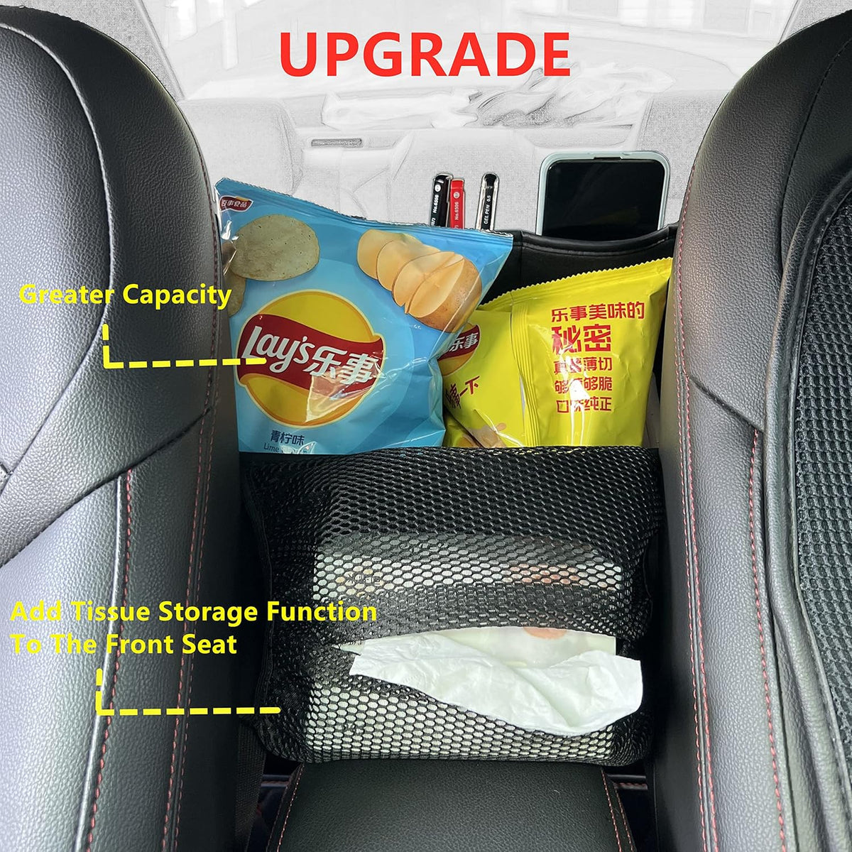 JEYODA Car Suede Seat Organizer High-capacity Seat Back Pouch Central Storage for Pickup SUVs Double-sided Tissue Storage Handbag Holder Car Accessories (Black)