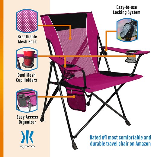 Kijaro Dual Lock Portable Camping Chair - Versatile Folding Design for Sports & Lawn - Hanami Pink