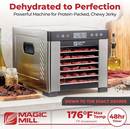 Magic Mill Pro Food Dehydrator - 600W Even-Drying System with 7 Stainless Steel Trays | 95°-176° Temp Control & 48H Timer