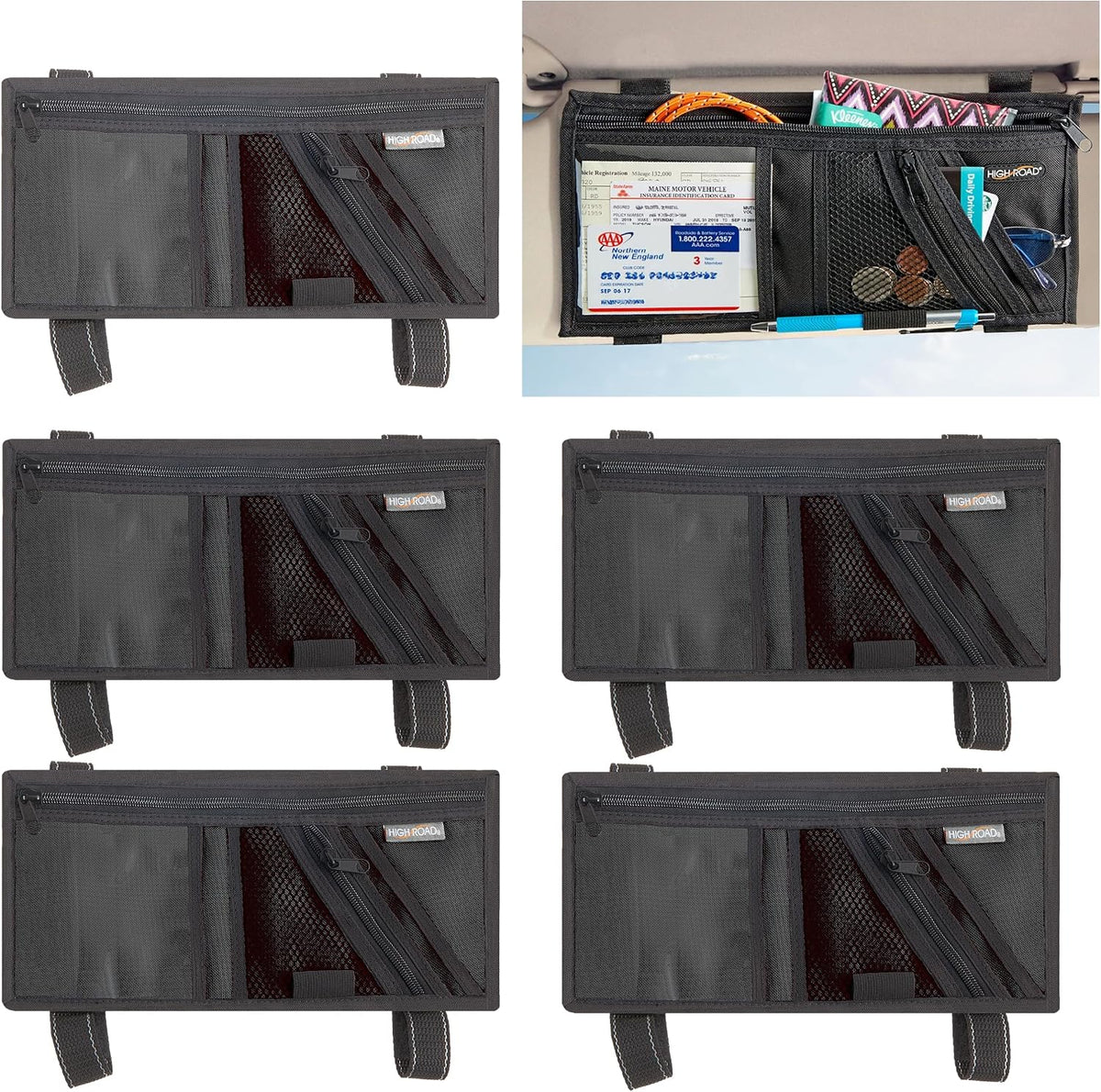 High Road Car Visor Organizer and Sun Visor Document Holder with Pockets