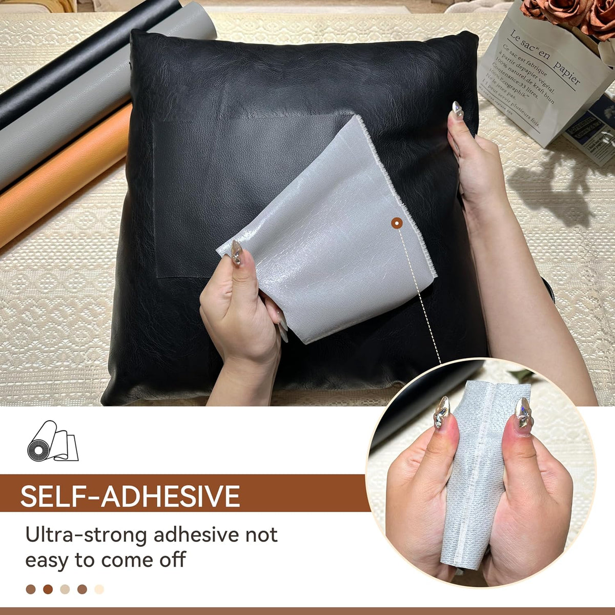 TIANLDD Leather Repair Tape,16 x 80 Inches Self Adhesive Leather Repair Patch，Leather Repair Kit for Furniture，Couches,Car Seats,Cabinets,Handbags(White-Litchi Grain)