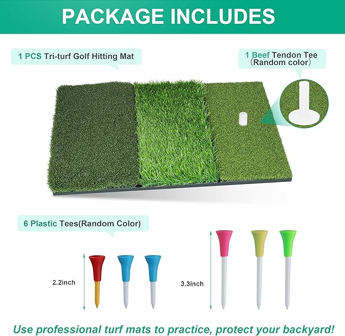 NEWCARE Golf Hitting Mat, 3-in-1 Foldable Golf Mat Indoor Outdoor, Tri-Turf Golf Practice Mat Traint Aid Batting for Chipping Swing Detection Portable Personal Driving Range for Backyard