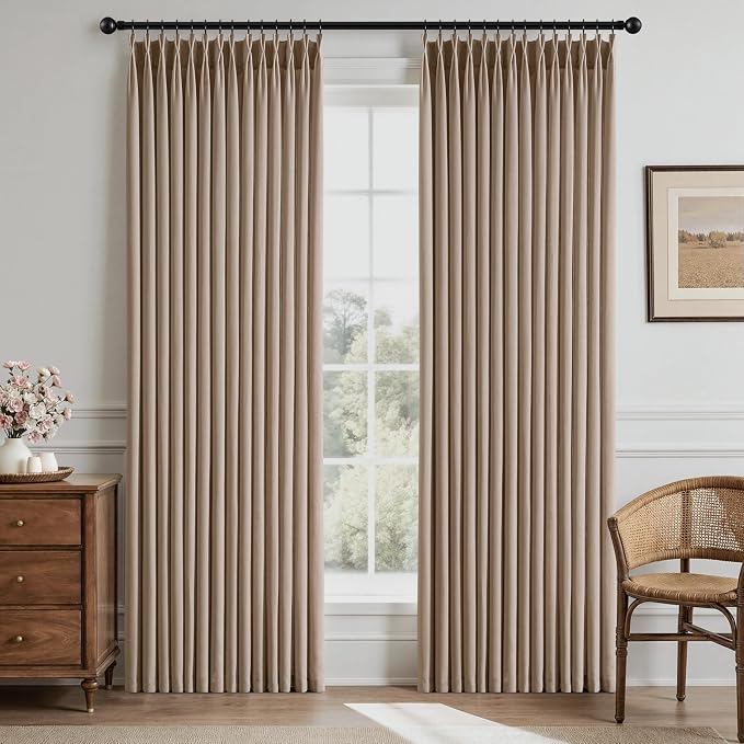 Memory Trained Pinch Pleated Curtains 96 Inches Long, Viral Linen Pinch Pleat