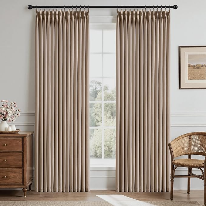 Memory Trained Pinch Pleated Curtains 90 Inches Long, Viral Linen Pinch Pleat