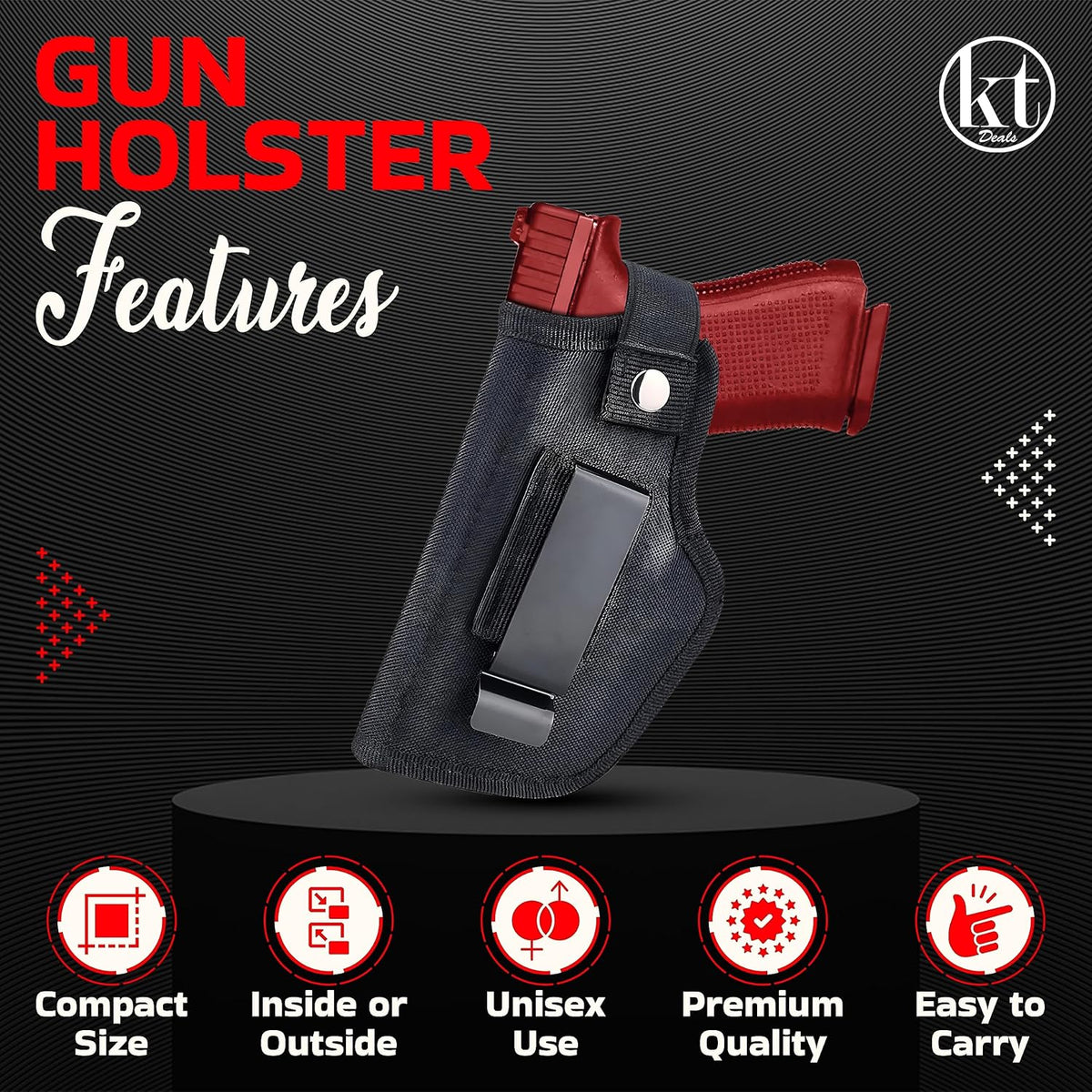 Universal Gun Holster - IWB/OWB Waist Belt Pistol Holster for Glock 380 & 9mm - Right/Left Hand Draw