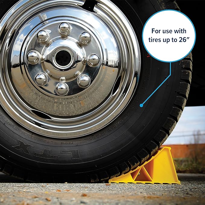 Camco Standard Wheel Chock for Trailers&RVs-Heavy Duty Trailer Wheel Chock Constructed of Durable Plastic w/UV inhibitors-for Use w/Tires Up to 26-inches-Re-Hitch in Confidence-44412,(Pack of 6)