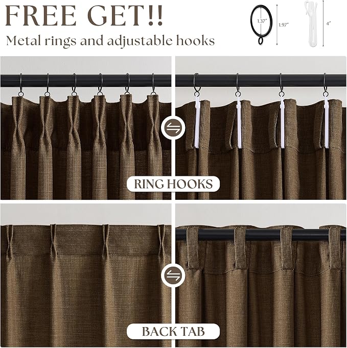 Chocolate Brown Pinch Pleated Linen Curtains 84 Inches Long