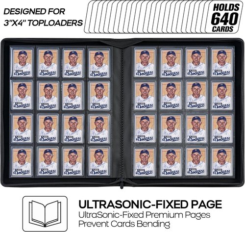 D DACCKIT Top Loader Binder - 16-Pocket Holder for 640 Trading Cards | Sky Blue, 3" x 4" Size