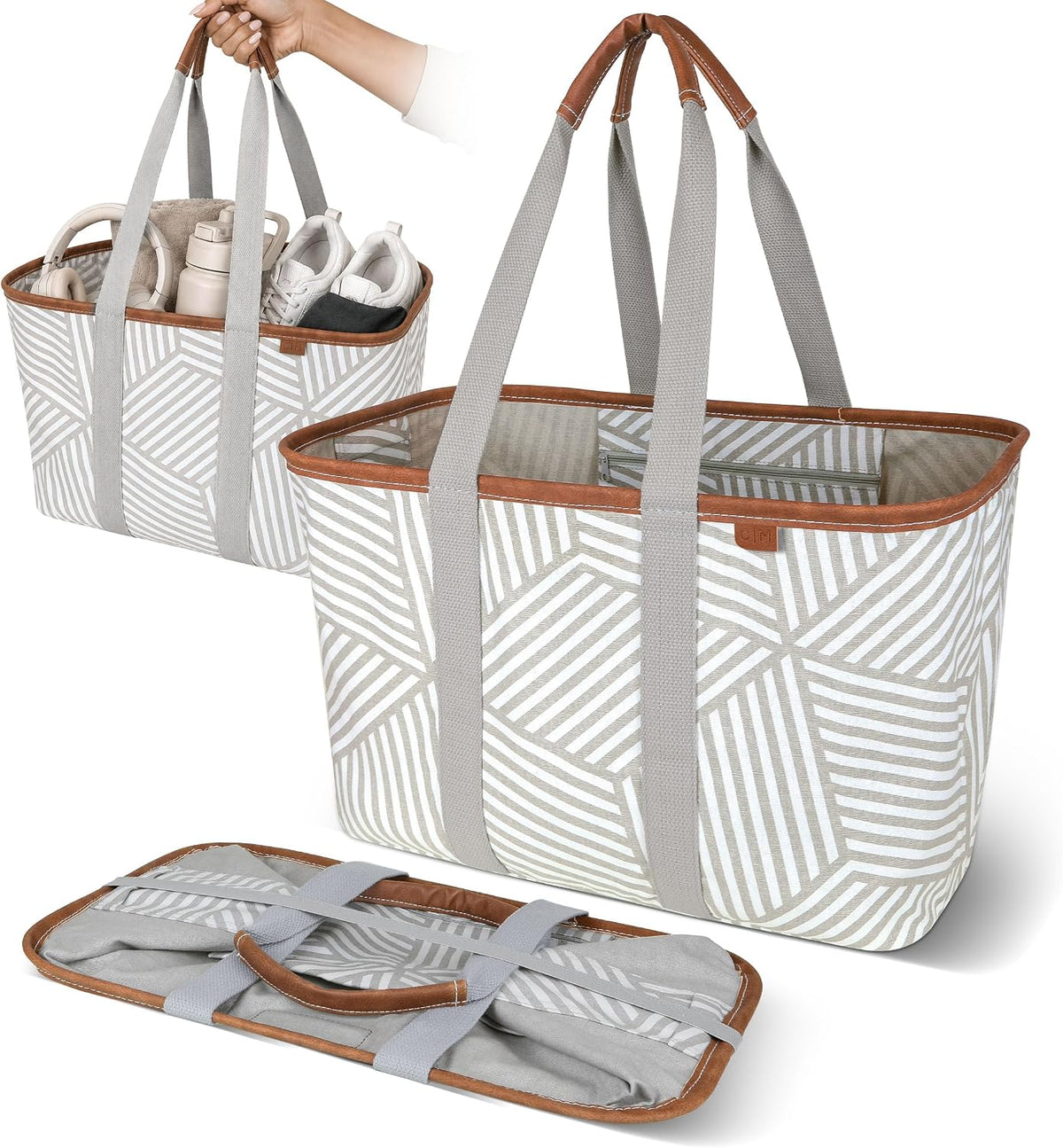CleverMade Collapsible LUXE Tote, 30L Foldable Grocery Shopping Bag, Reusable