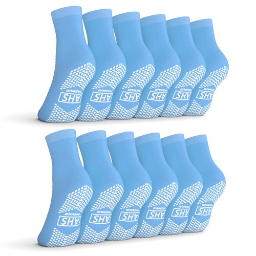 AMERICAN HOSPITAL SUPPLY Non-Slip Hospital Socks, Anti-Skid, Anti-Slip Gripper Socks for Medical or Home Use, Ice Blue, XXX-Large, 6 Pairs