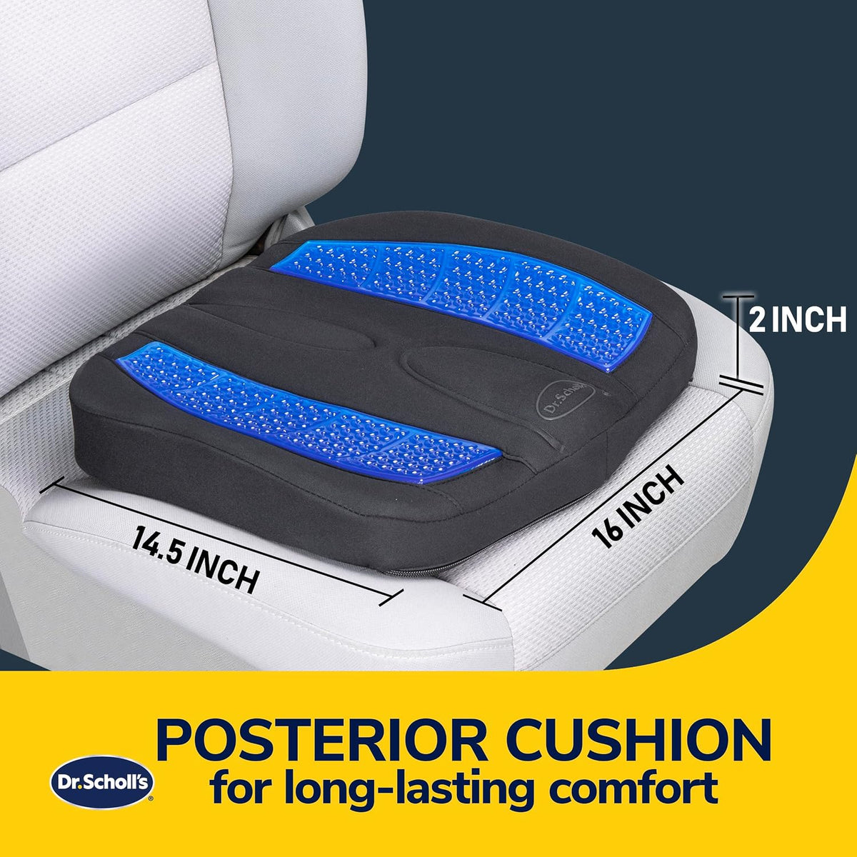 Dr. Scholl’s Massaging Gel Posterior Seat Cushion for Car, Office, Home — Black