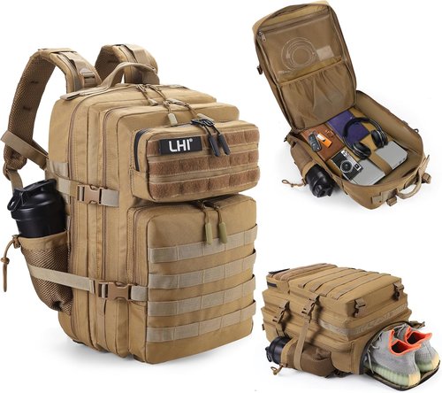 LHI Military Tactical Backpack - 45L Army Assault Pack with Shoe Compartment | Unisex Rucksack