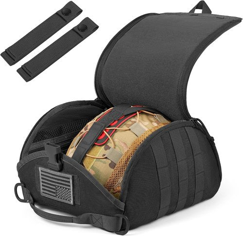 FRTKK Tactical Helmet Bag - Multi-Purpose Molle Pouch with USA Flag Patch & 2 Straps | Black