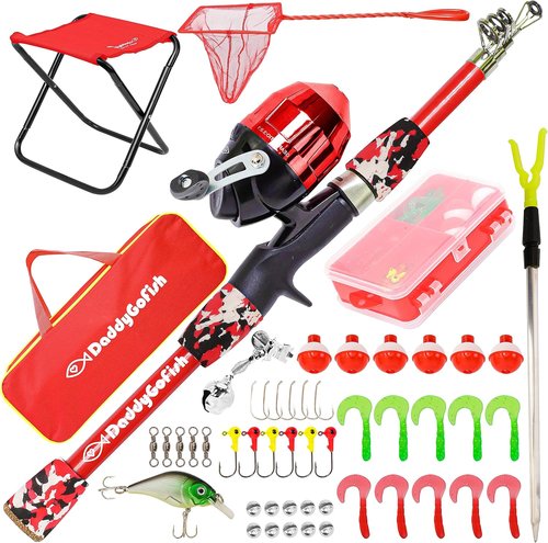 DaddyGoFish Kids Fishing Pole - Complete Rod & Reel Combo with Tackle Box - Perfect Starter Set for Beginners