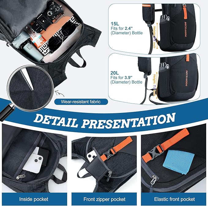 BECOJADDE 15L Small Hiking Backpack