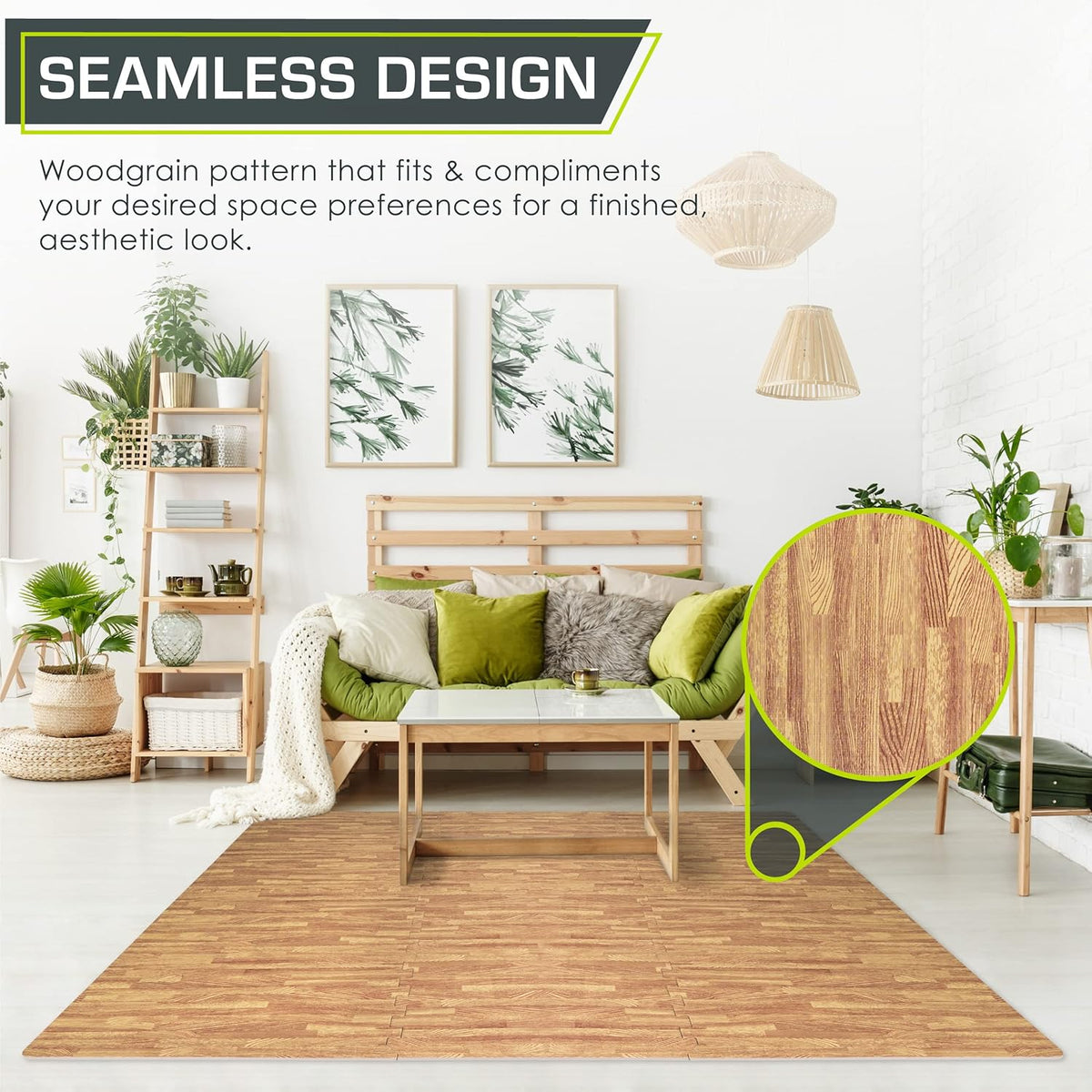 ProsourceFit Wood Grain Puzzle Mat - ½-Inch EVA Foam Interlocking Floor Tiles | 24 Sq Ft Indoor Workout & Playmat
