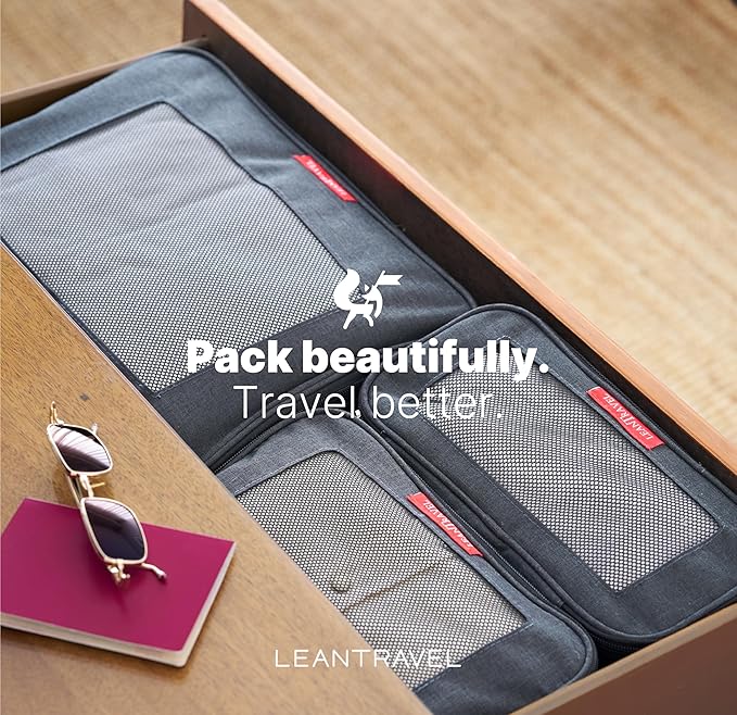 LeanTravel Compression Packing Cubes for Travel Organizers with Double Zipper (6-Pack (2L+2M+2S), Black)