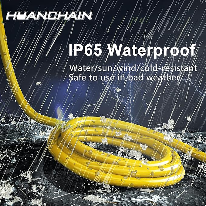 HUANCHAIN 100 ft 14/3 Gauge Heavy Duty Outdoor Extension Cord Waterproof with Lighted, Flexible Cold Weather 3 Prong Electric Cord Outside, 13A 1625W 125V 14AWG SJTW, Yellow, ETL Listed