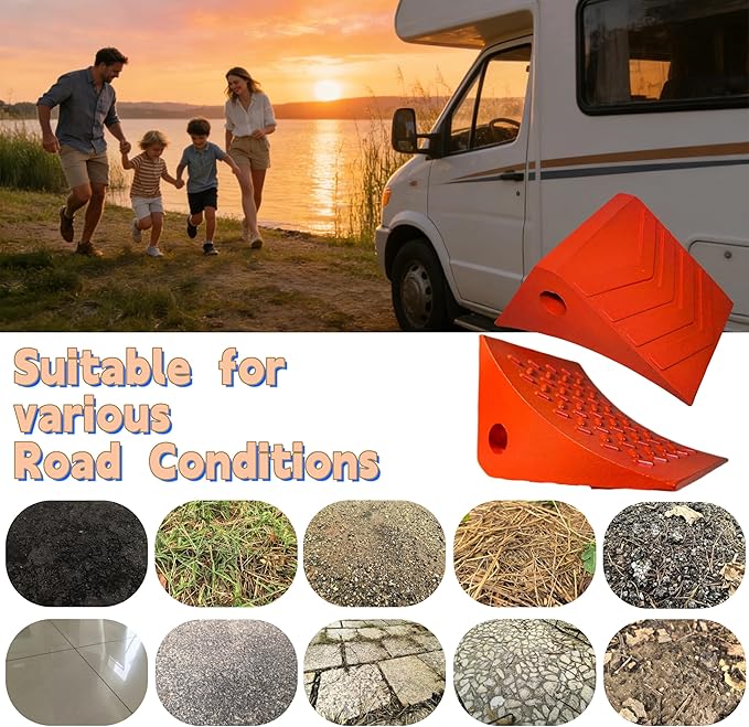 Heavy Duty Orange PU Wheel Chocks with Reflective Strips - 2-Piece M(10.8x7.75x7.5 Inch),All-Weather, Non-Slip & Portable Parking Security for Truck, RV, Trailer (2, M)