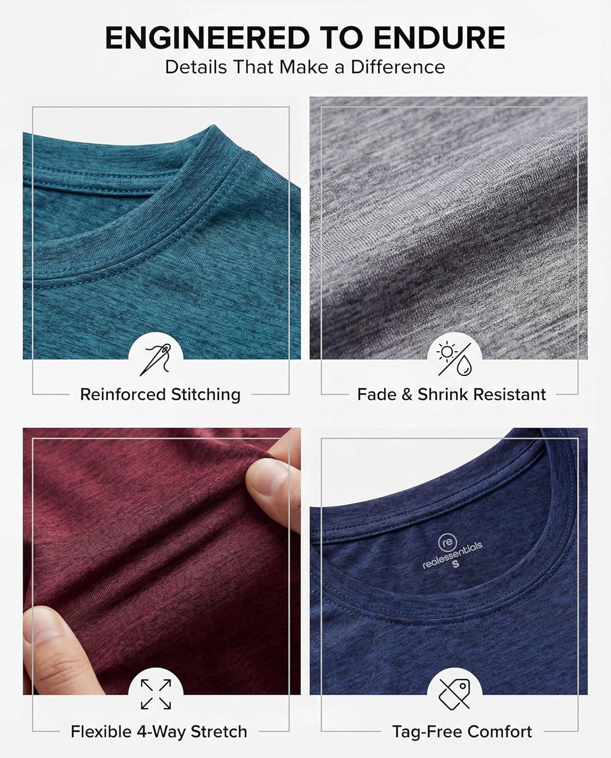 Real Essentials Men's Dry-Fit Short Sleeve Crew Neck T-Shirts - 5 Pack for Gym & Fitness Activities