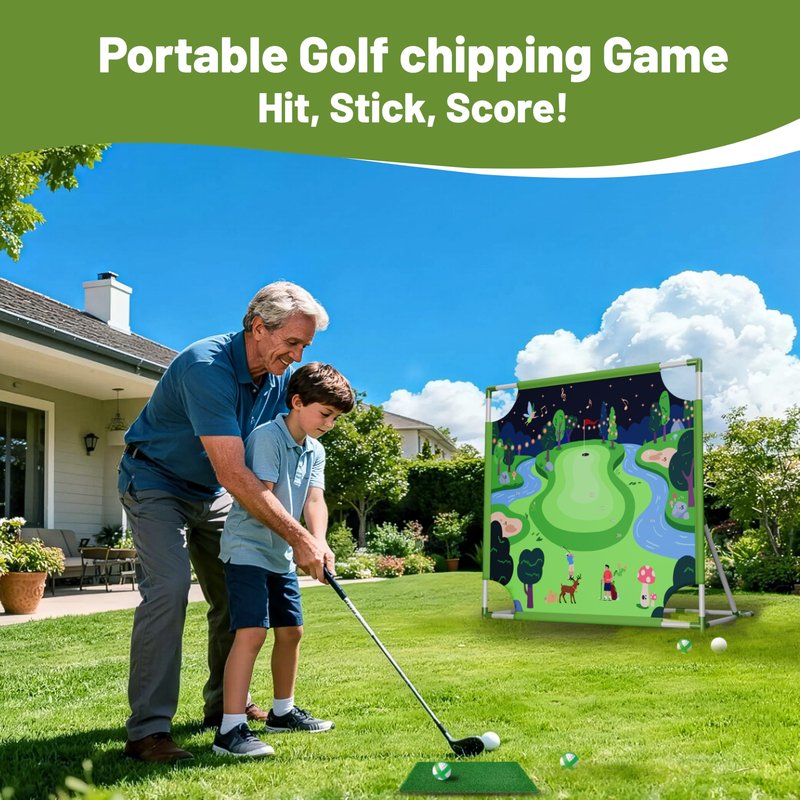 Owine Golf Chipping Game with Hitting Mat, Double Sided Golf Game Mat Set with 20 Sticky Balls & More Accessories Kits Portable Golfs Training for Indoor and Outdoor, Friends, Family Great Gifts