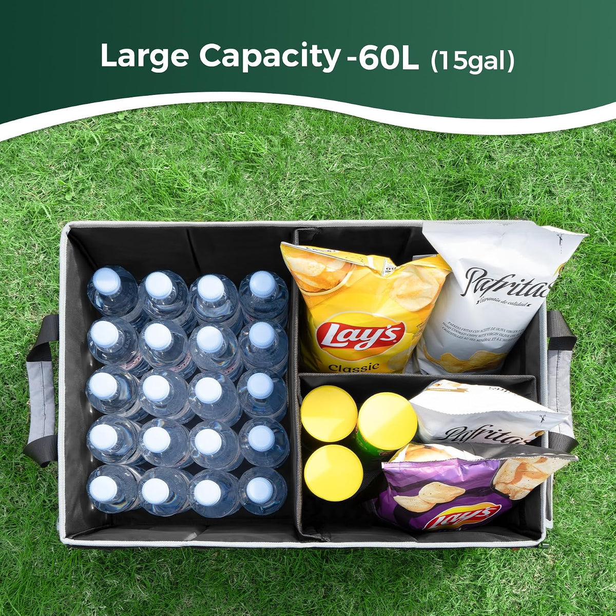 WELKIN 15GAL/60L Car Trunk Organizer with Lid &amp; Dividers - Heavy Duty Collapsible Storage Organizer for SUV Sedan Truck - Waterproof Foldable Cargo Organizer for Groceries, Camping, Travel Accessories