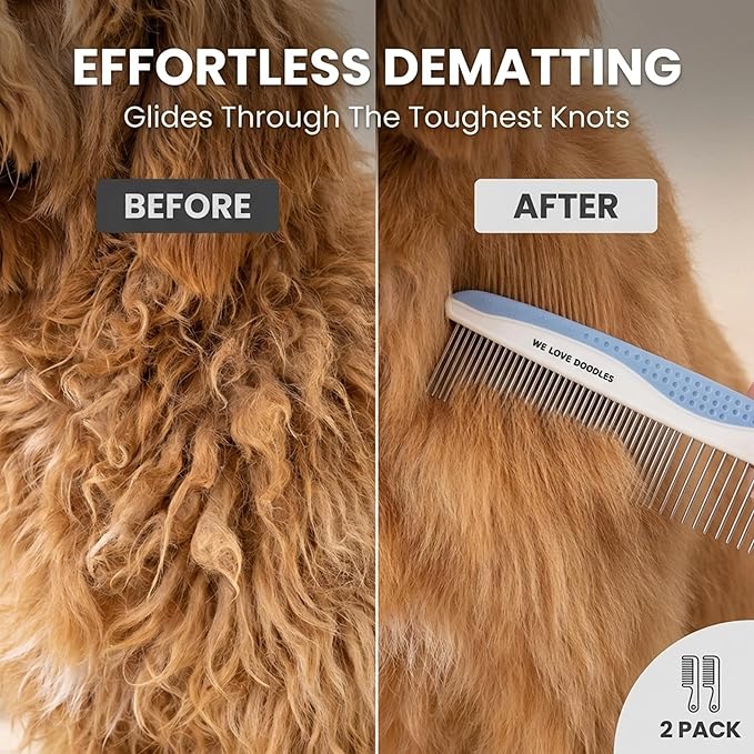 Metal Dog Grooming Comb | Removes Tangles & Matts | Dematting Pet Combs | Detangler for Matted Hair | Best Comb for Poodles, Goldendoodles, Doodles & Long Haired Dogs (Small) [We Love Doodles]