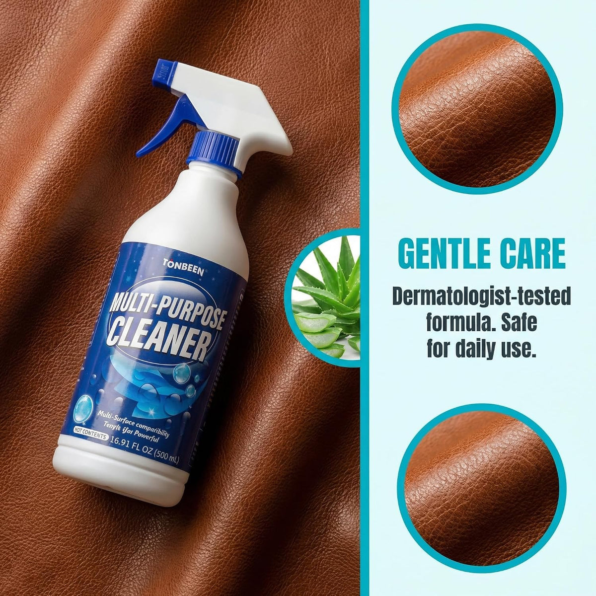 Leather Cleaner and Conditioner for Couches, Car Seats, Bags, Jackets &amp; Furniture | Effective on Fingerprint, Dust, Light Oil &amp; Water Stains | Safe for Most Leather, PU &amp; Faux Leather Surfaces | 500ml