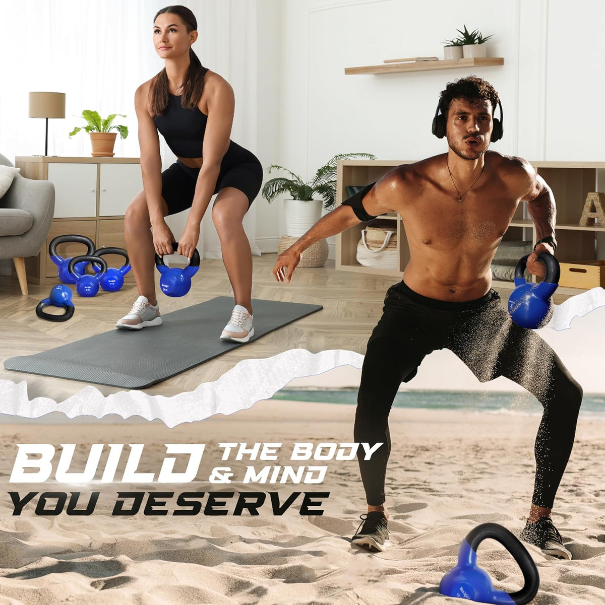 Yes4All Kettlebell - Vinyl Coated Cast Iron for Strength Training | 5-100 LB for Home Gym Workouts
