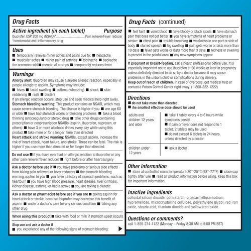 Basic Care Ibuprofen Tablets - Pain Relief, Fever Reducer | 500 Count Bottles