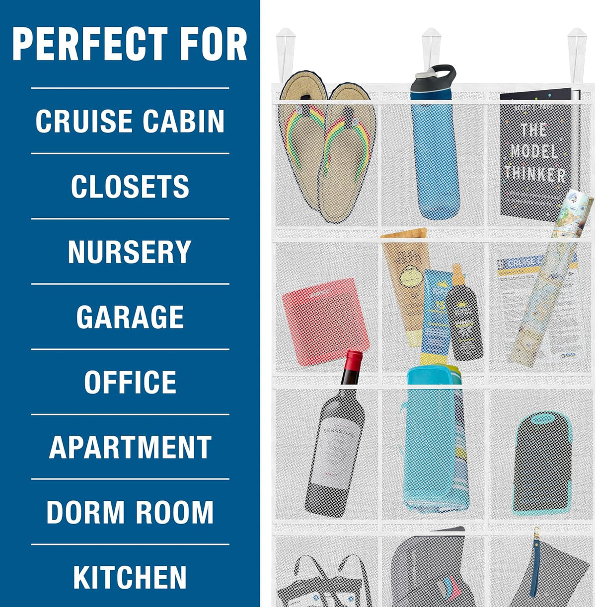 Cruise On Large Mesh Over-the-Door Organizer, 15-Pocket Hanging Storage for Cruise & Home (24"x60"),Travel Essential for 2026-2027, Shoe & Bathroom Organizer for Closet, Cabin, or Behind-Door Storage