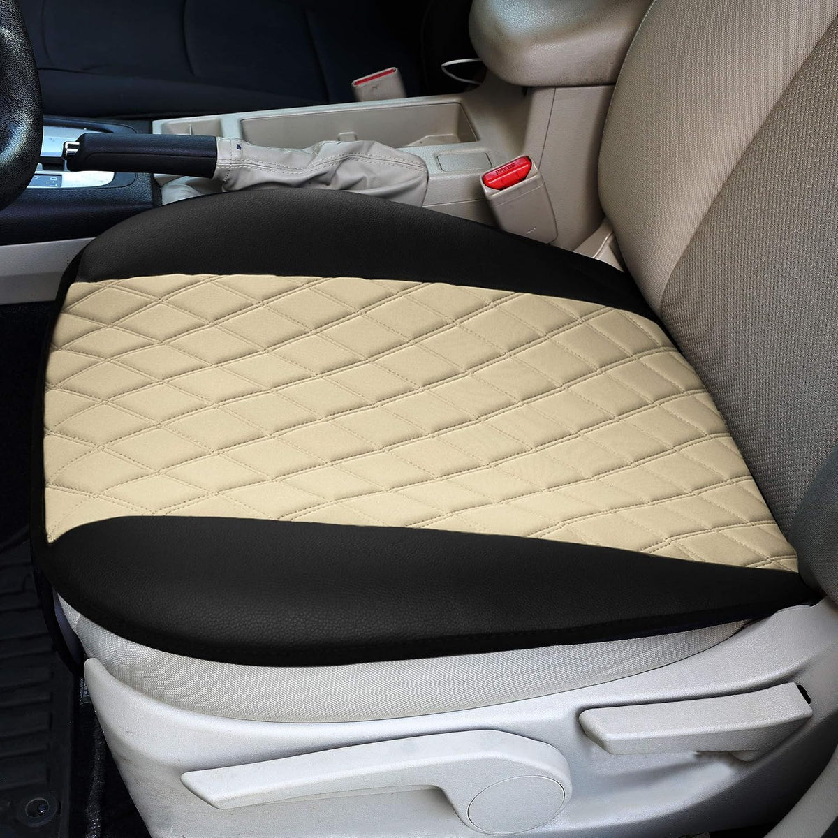 FH Group Car Seat Cover Cushion - 2 Pack Seat Covers for Cars Trucks SUV, Faux Leather Car Seat Cushions, Waterproof Car Seat Cover Cushion, Universal Fit Car Seat protector Front Set Beige